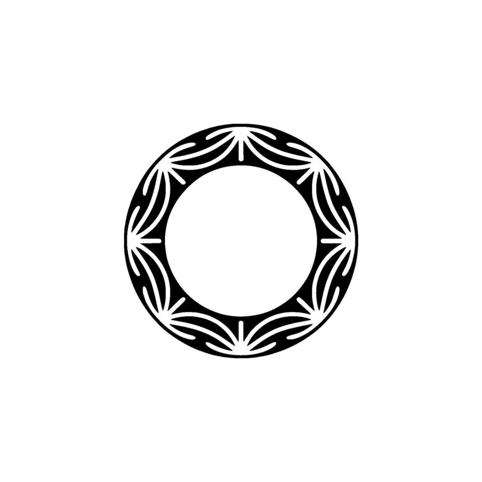 Minimalist Circle Motif with Floral Embellishments, Black White vector