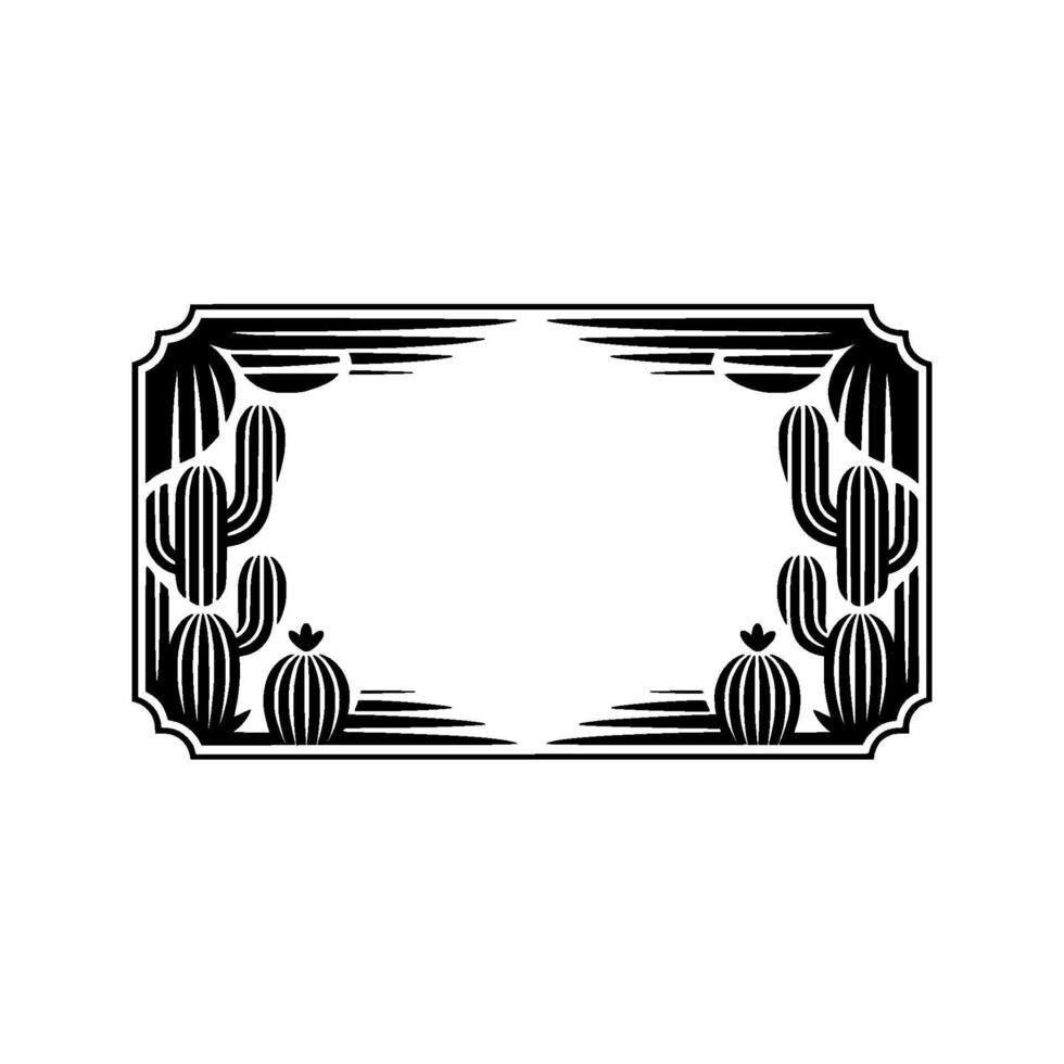 Desert Cactus Border Frame, Black White vector