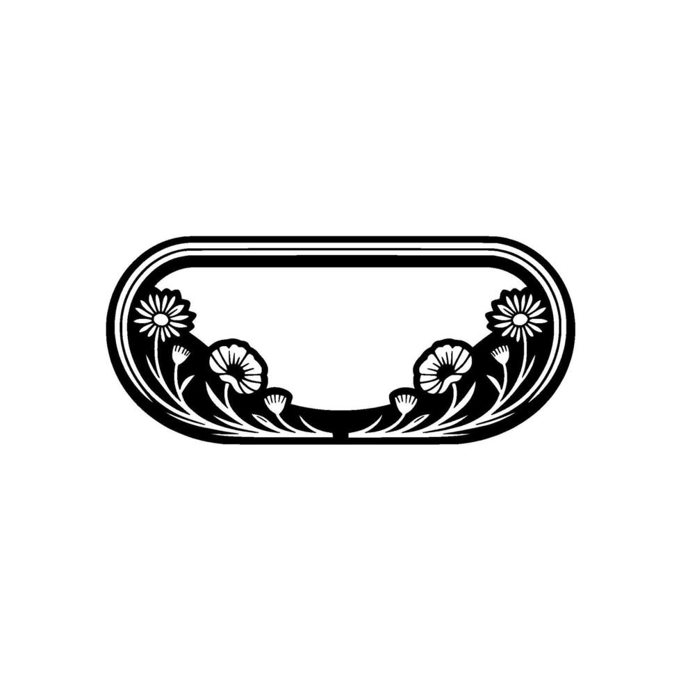 Black Floral Oval Frame on White Background - Illustration vector