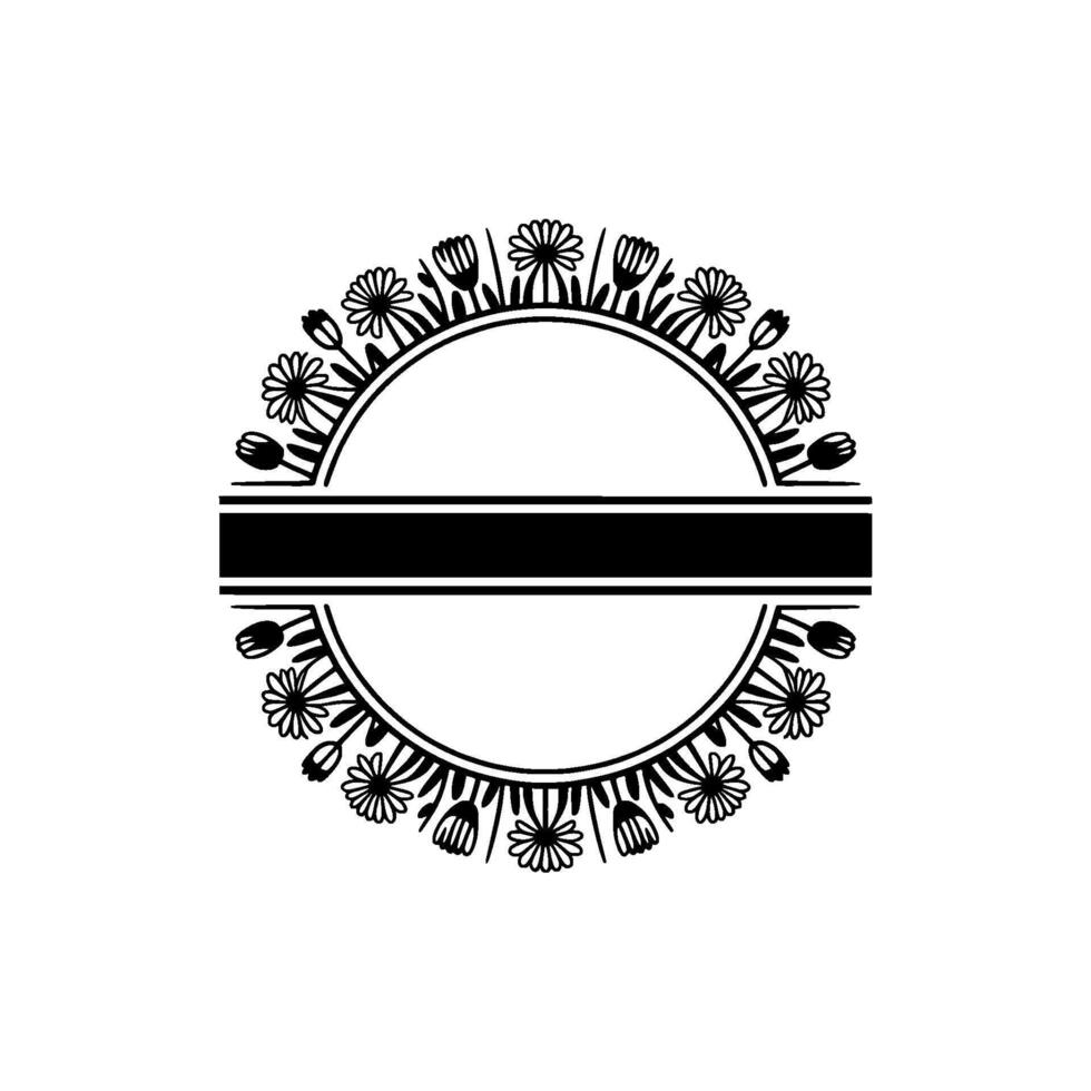 Floral Circle Frame with Text Space - Elegant Black and White vector