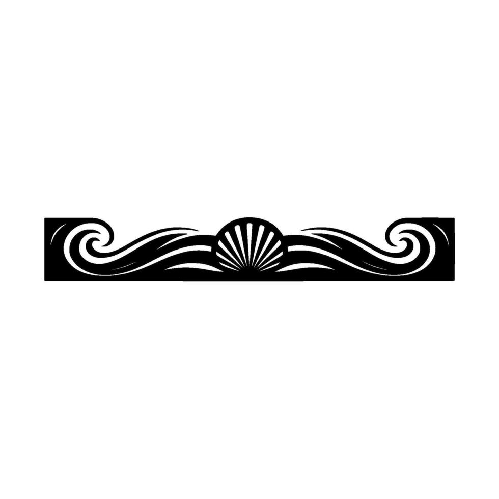 Art Deco Style Seashell and Wave Border, Black White vector