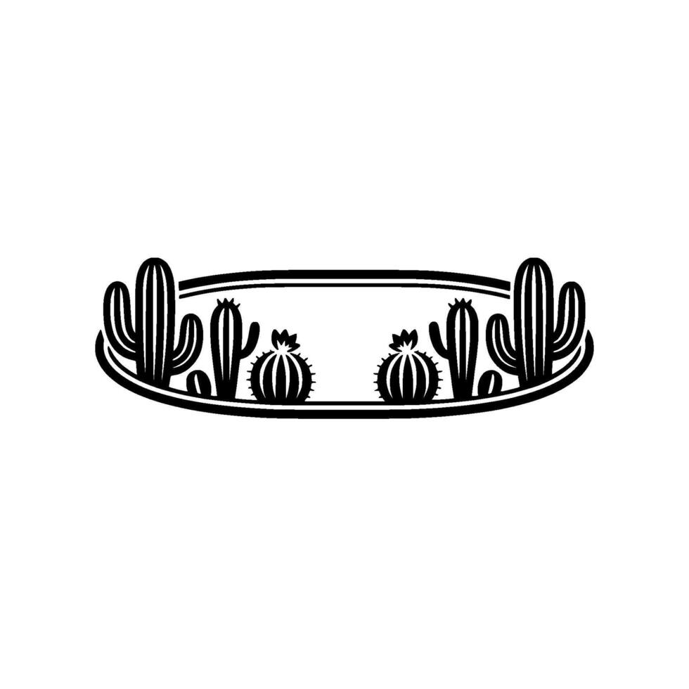 Black and White Cactus Border, Desert Botanical Element vector