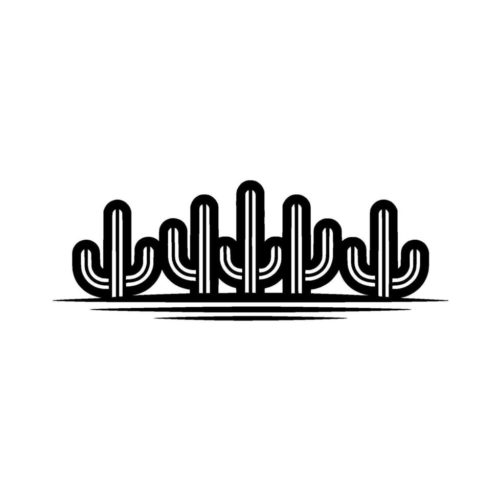 Minimalist Cactus Line Art, Desert Landscape, Black White, Cacti vector