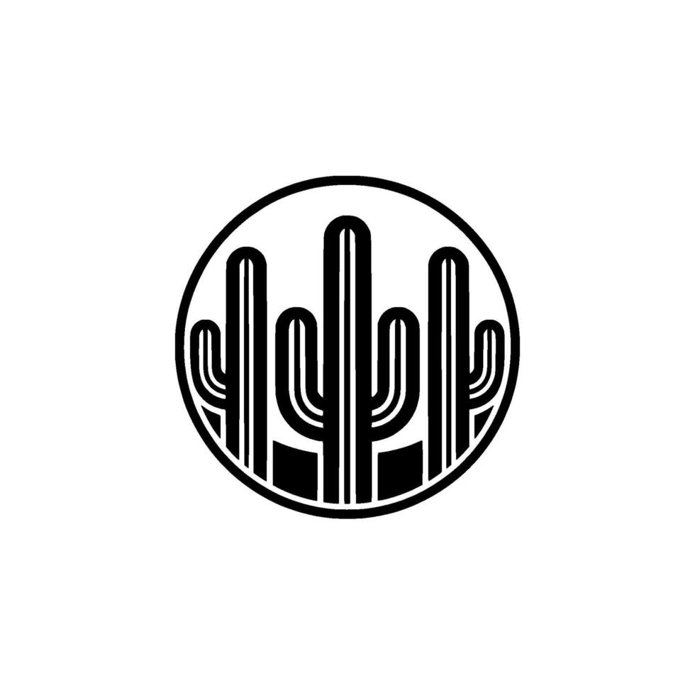 Minimalist Cactus in Circle, Black and White, Art vector