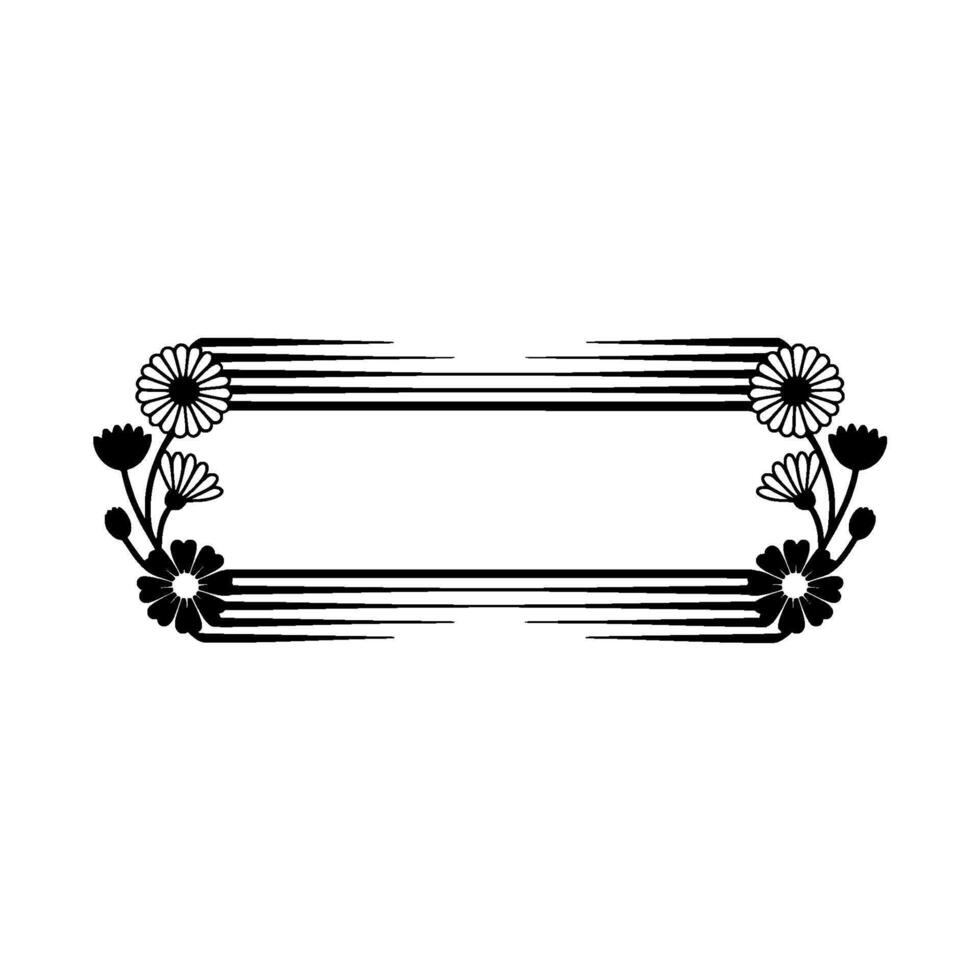 Floral Deco Frame Black and White Element vector