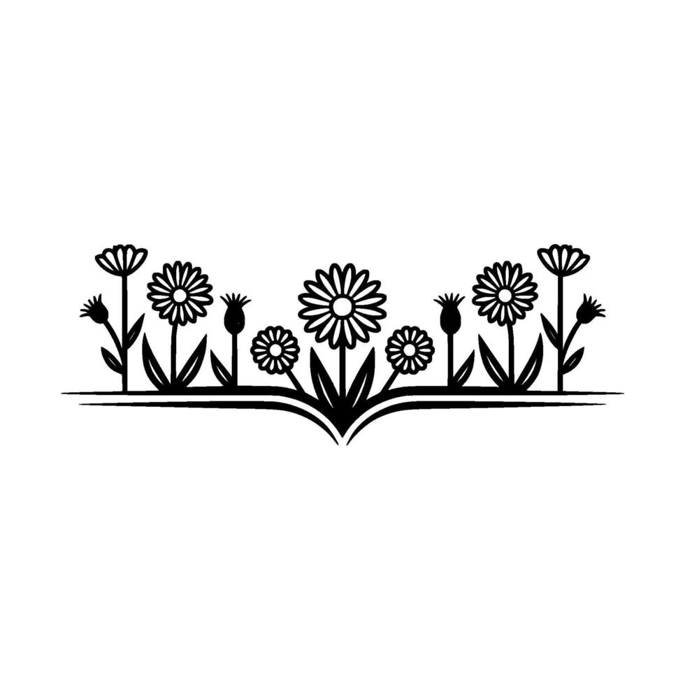 Black White Floral Border, Minimalist Illustration vector