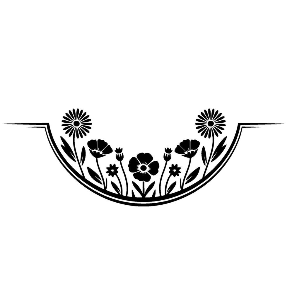 Floral Border Black White Botanical vector