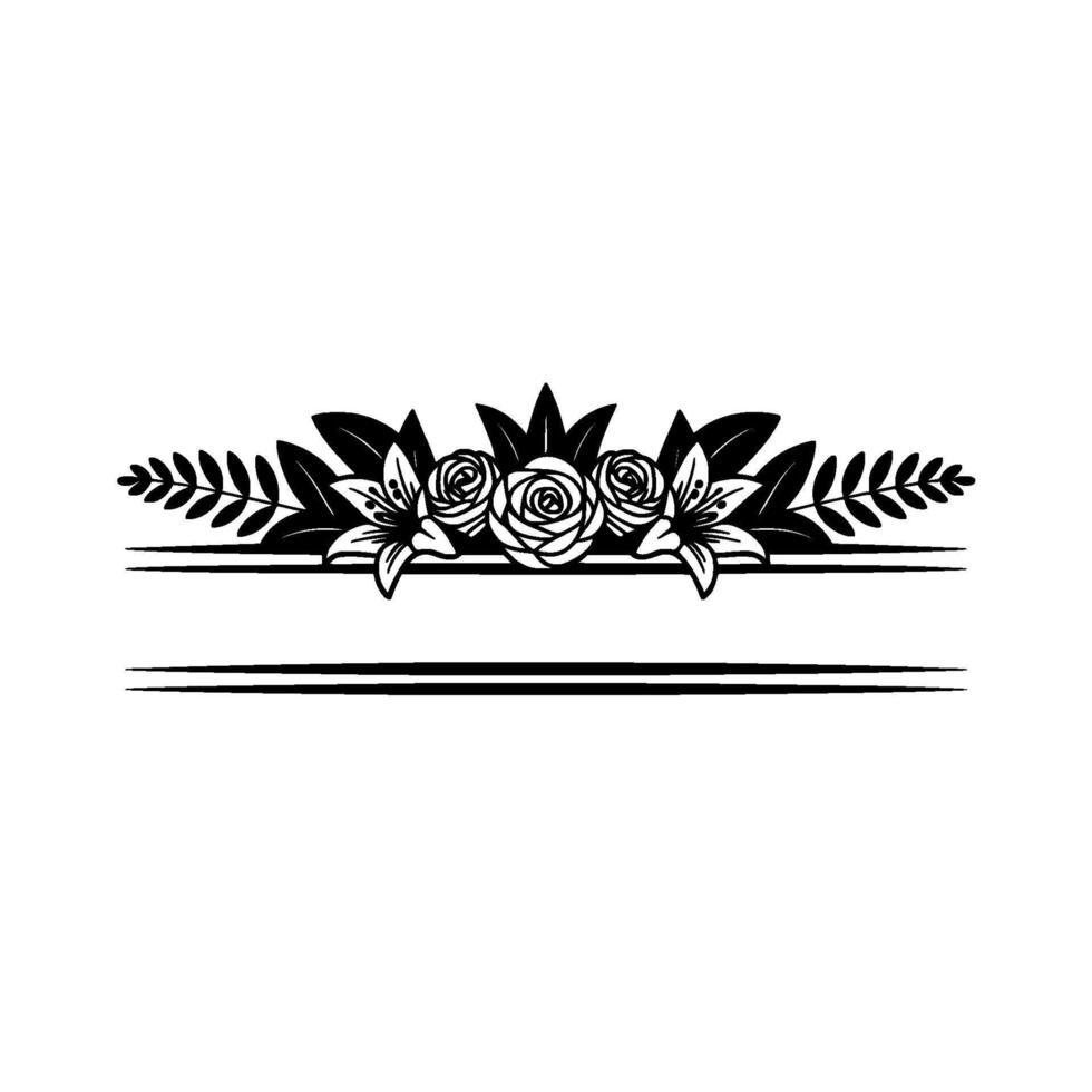 Floral Frame Silhouette Elegant Roses and Lilies on White Background vector