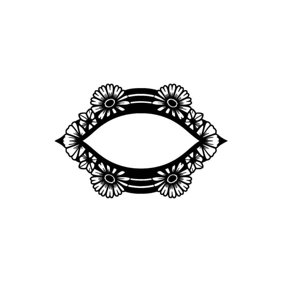 Floral Eye-Shape in Black and White on White Background vector