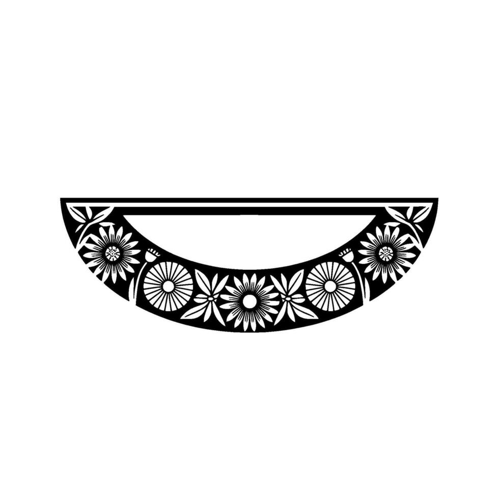 Floral Semicircle Element Black White, Decorative Border vector