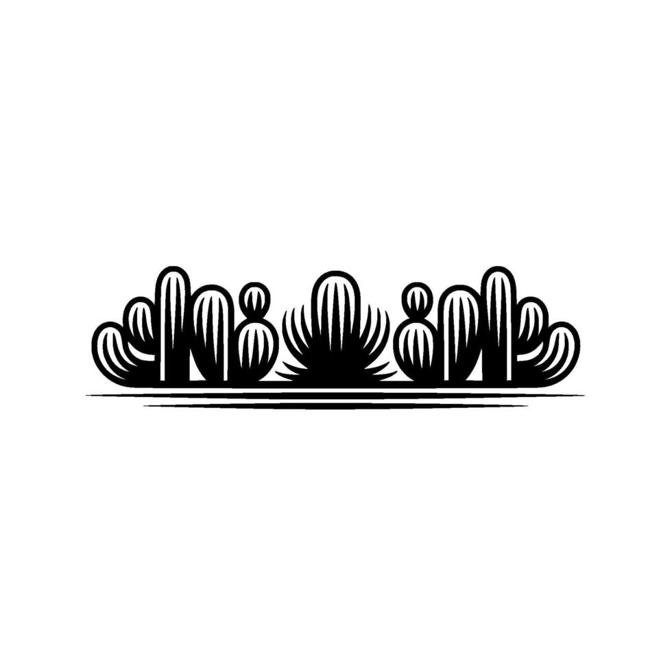 Minimalist Cactus Landscape Silhouette in Black White vector