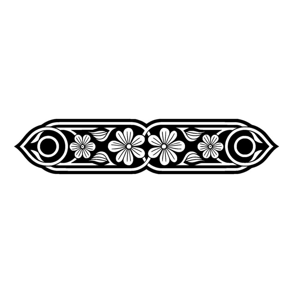 Floral Border Ornament in Black White, Decorative Element vector