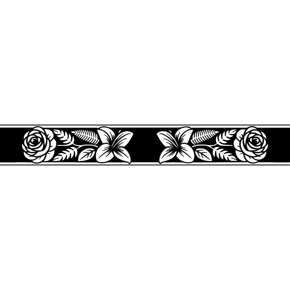 Elegant Floral Border in Black White, Symmetrical vector