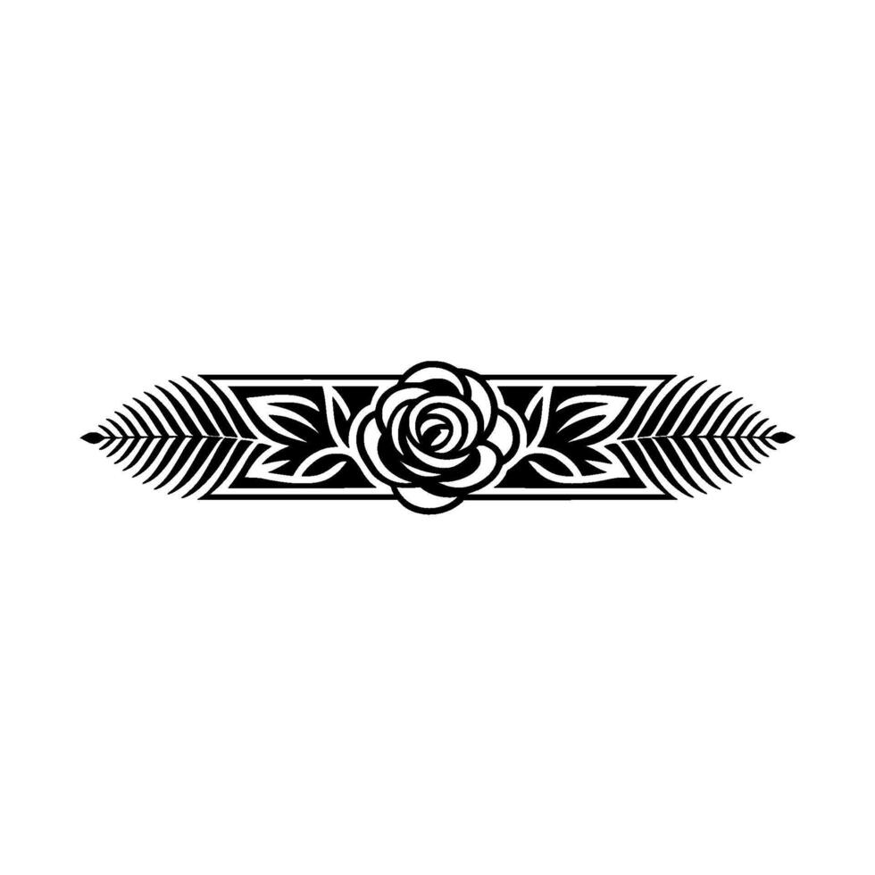 Art Deco Rose and Leaf Decorative Border Element in Black on White vector