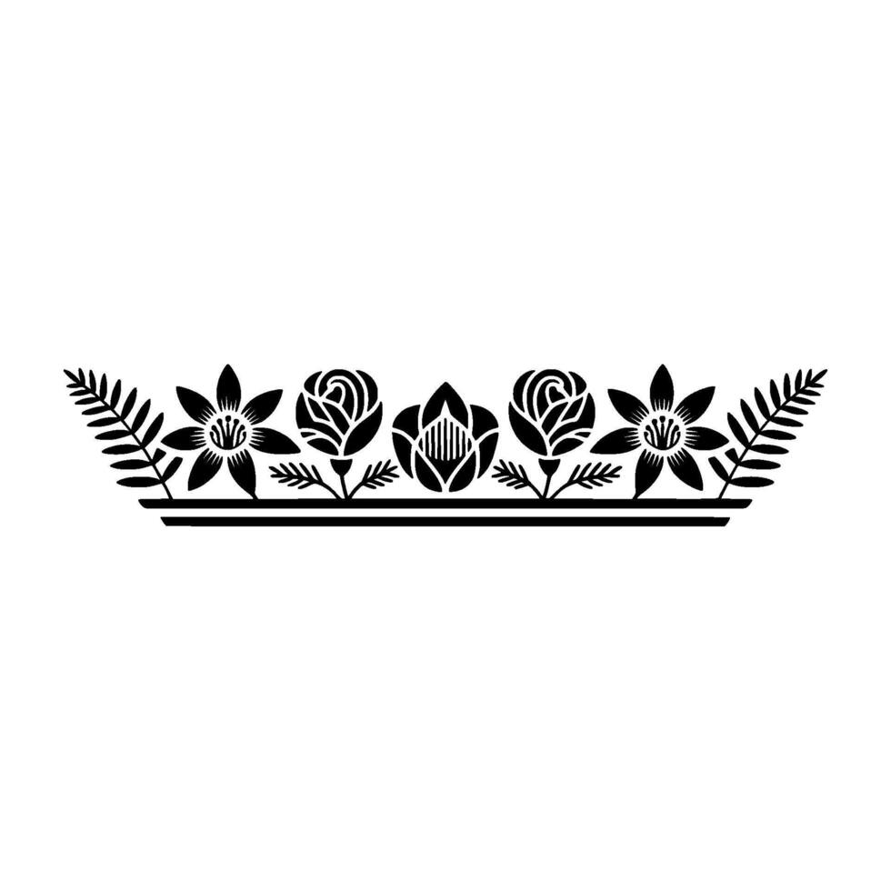 Elegant Floral Border Black White, Decorative - Stylized vector