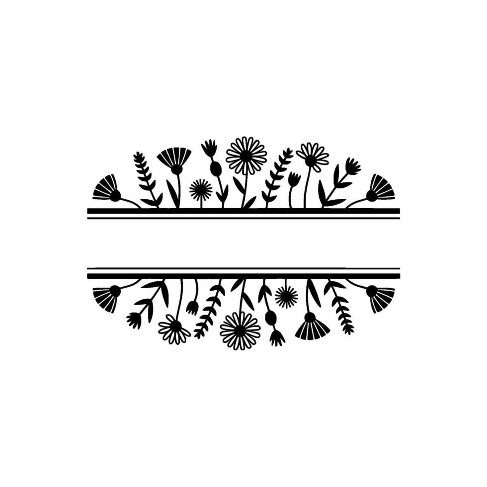 Floral Frame, Minimalist Black White, Botanical Border Element vector