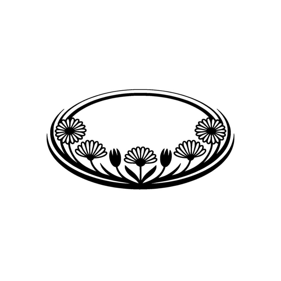 Elegant Floral Oval Frame - Black and White, Flowers vector
