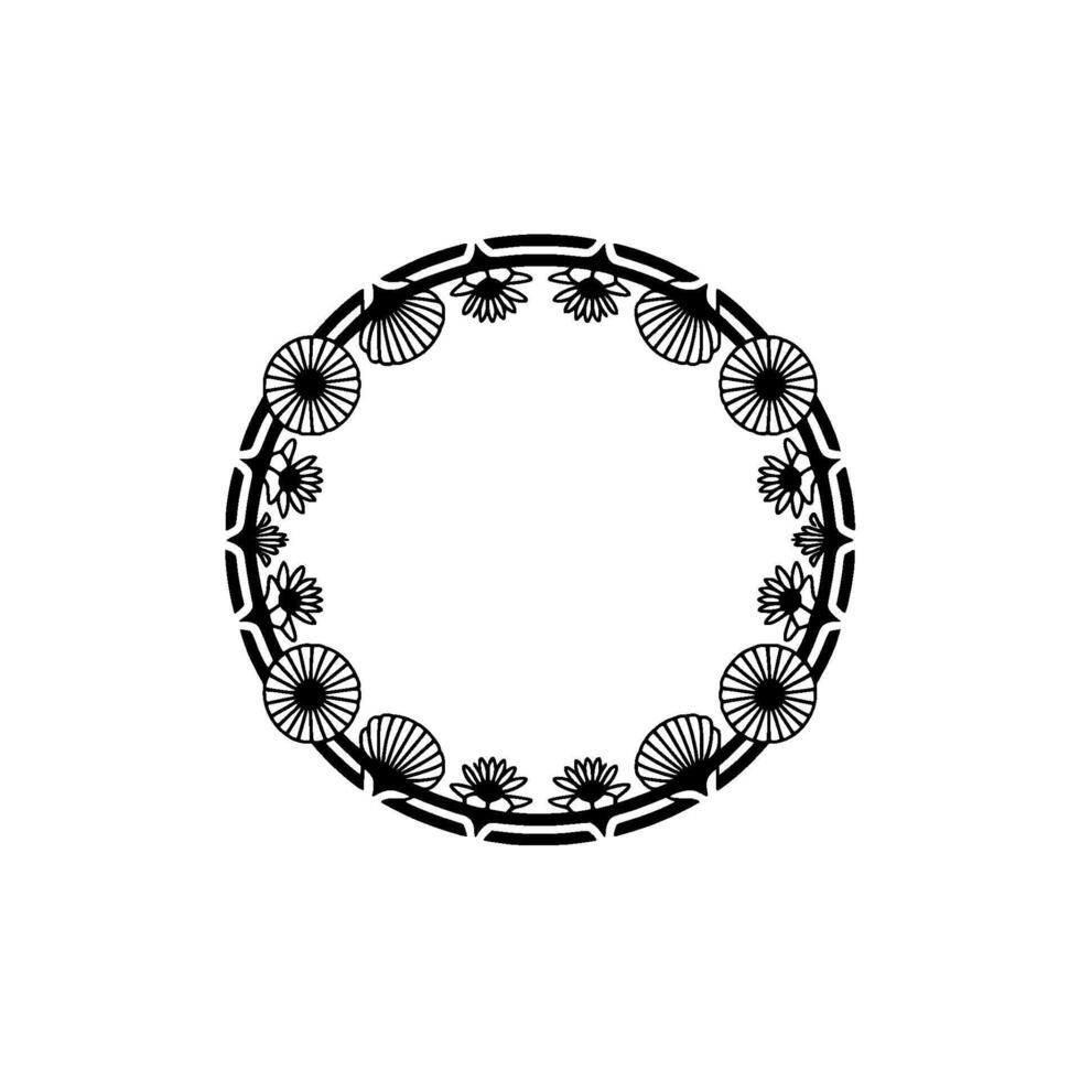Elegant Black Floral Circle Frame on White Background - Minimalist vector
