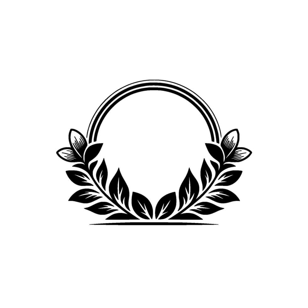 Elegant Floral Laurel Frame in Black and White for Elements vector
