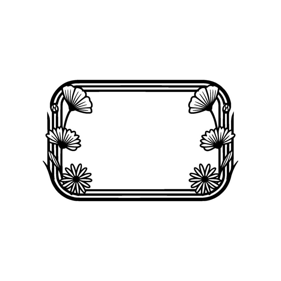 Floral Frame Illustration Black and White, Minimalist, Decorative vector