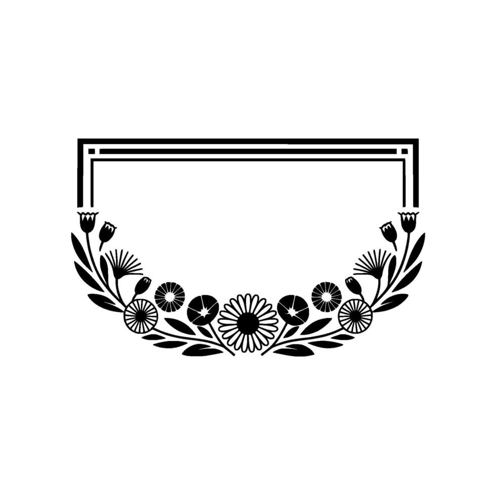 Elegant Floral Frame Illustration Black White, Border vector