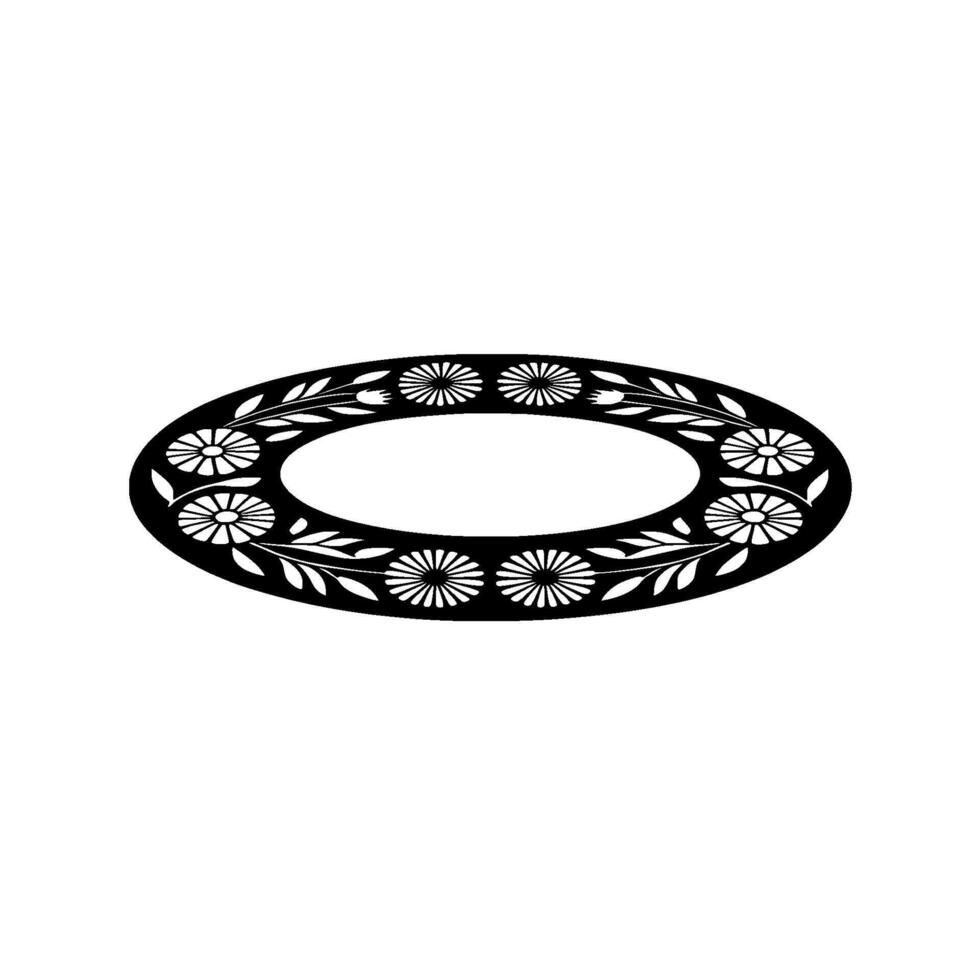 Black Floral Oval Frame on White Background vector