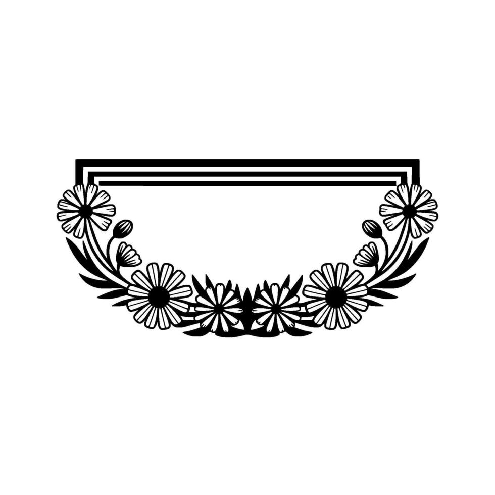 Elegant Black and White Floral Frame with Daisy Wreath vector