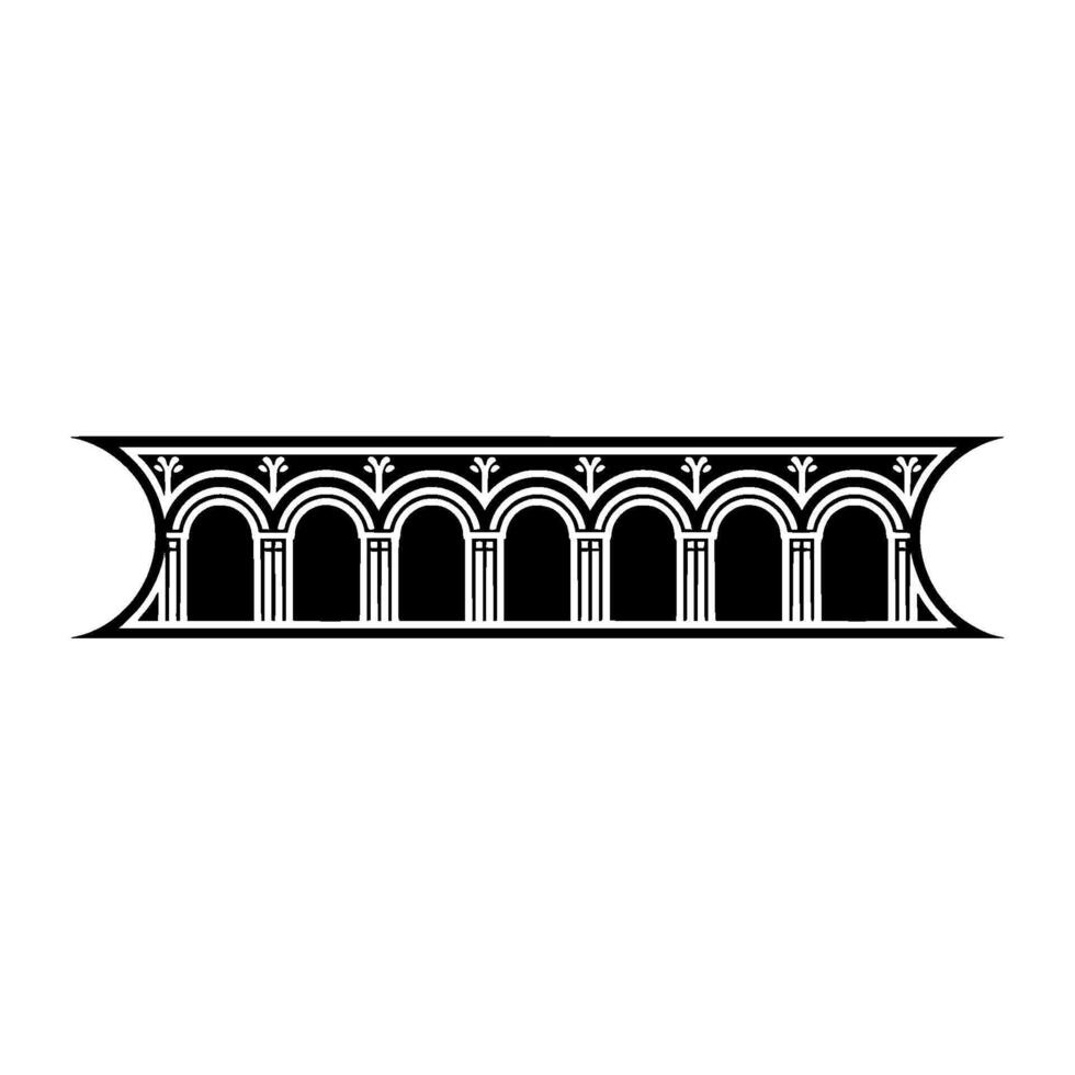 Gothic Arch Ornament, Stylized Black White Border vector