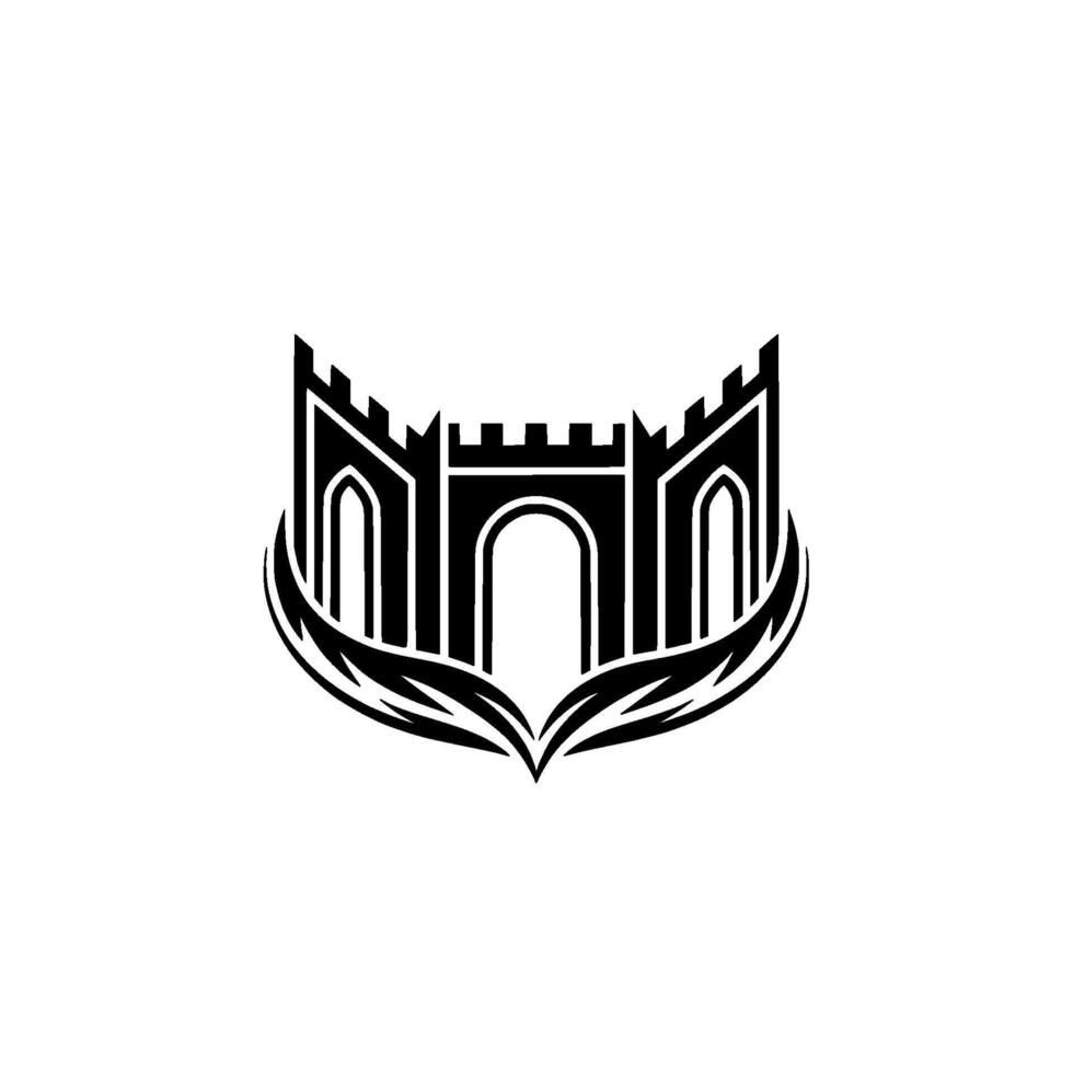 Gothic Fortress Emblem, Winged Guardian Symbol vector