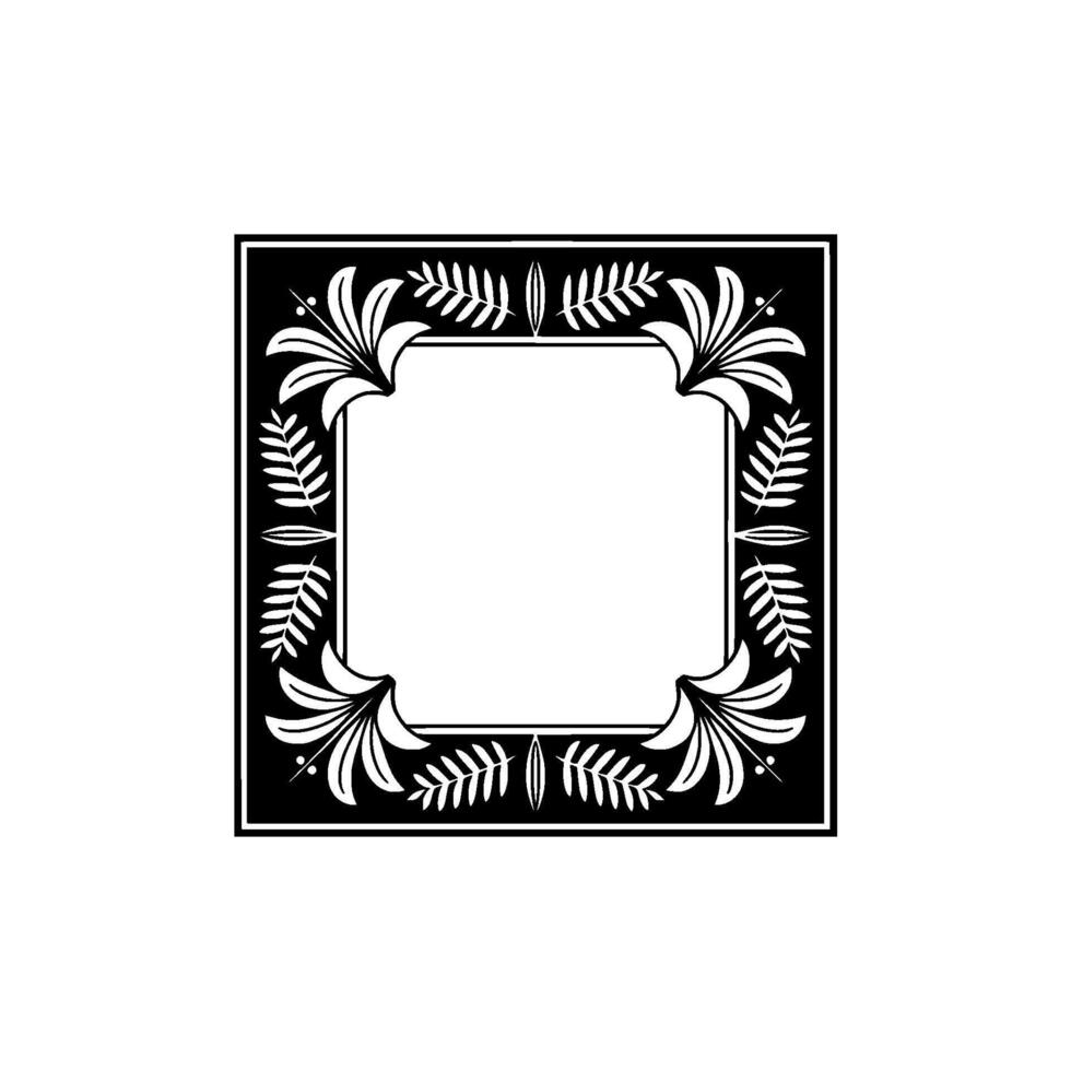 Art Deco Floral Frame, Elegant Black White - Art deco vector