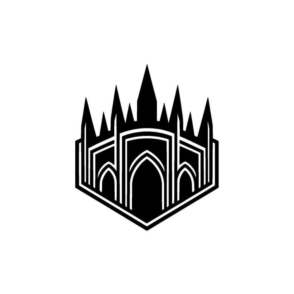 Gothic Citadel Emblem, Minimalist Silhouette vector