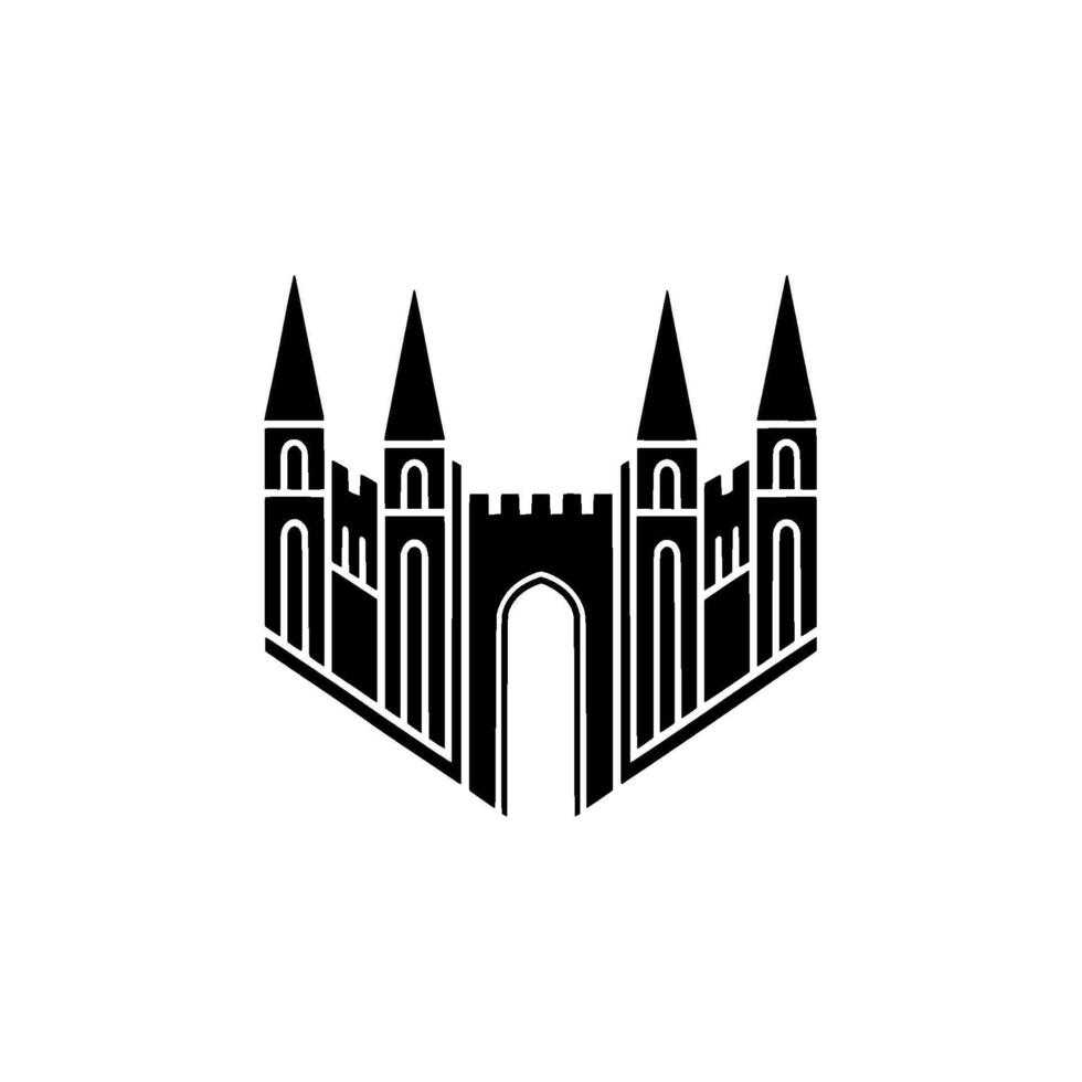 Geometric Fortress Minimalist Black White Castle vector