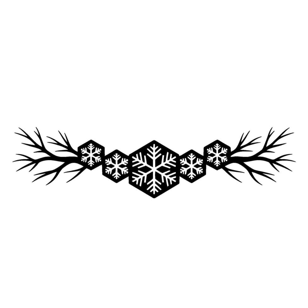 Winter Branch Ornament, Snowflake Border, Minimalist vector