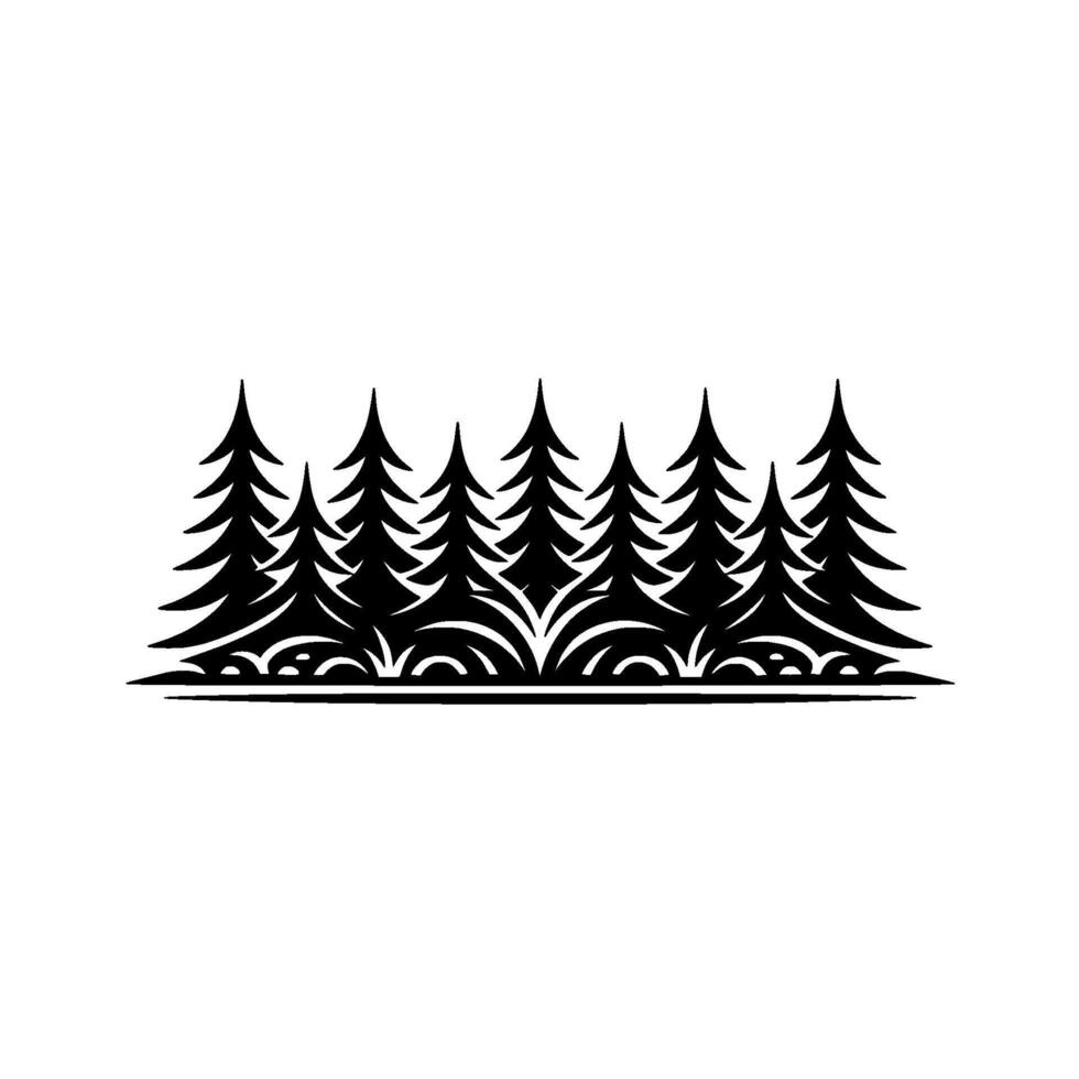 Minimalist Pine Forest Silhouette, Tranquil Woodland Emblem vector