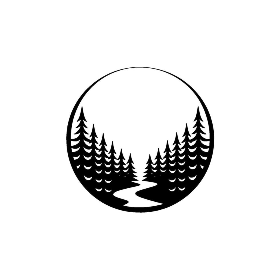 Serene Forest Circle Emblem, Minimalist Landscape vector