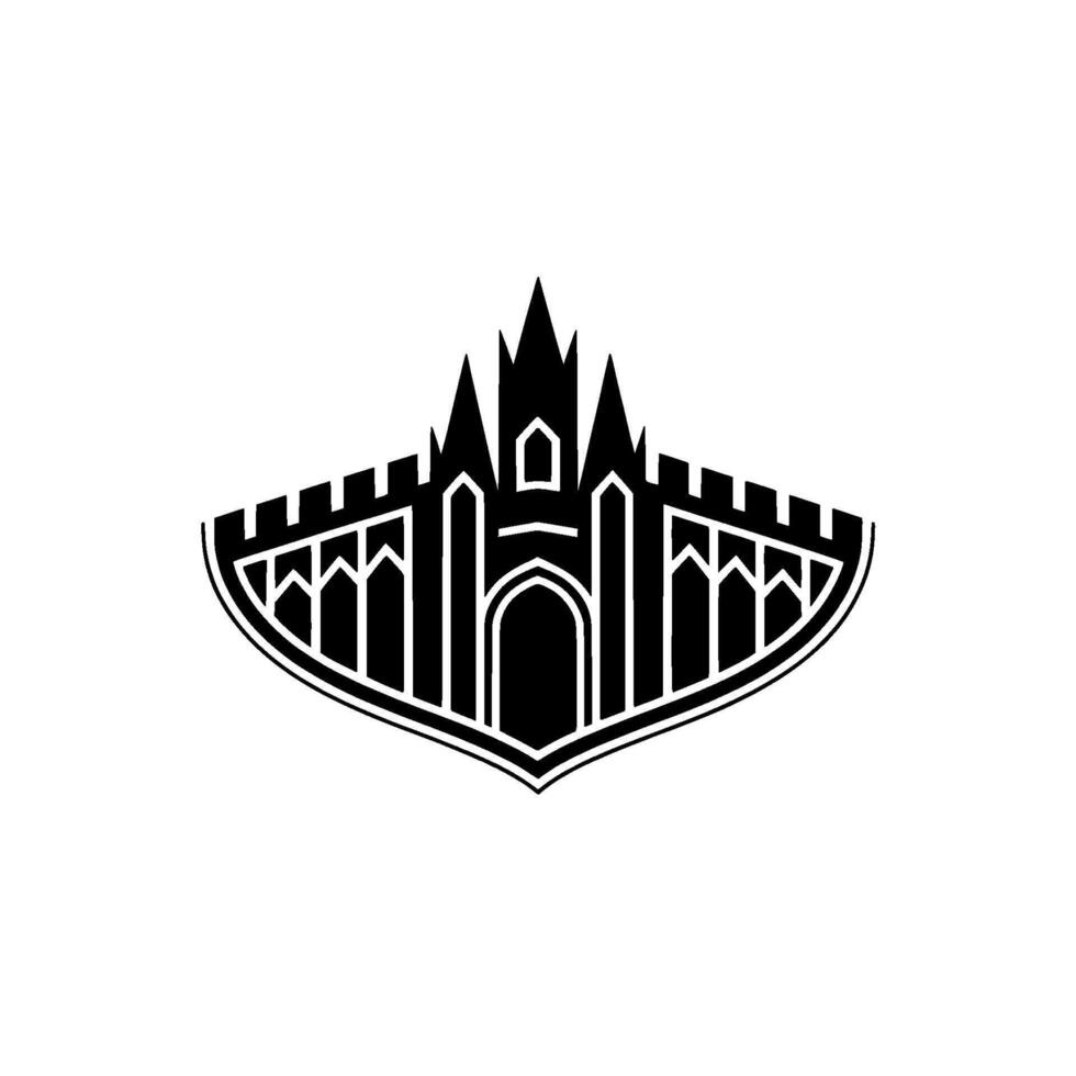 Gothic Fortress Emblem, Minimalist Silhouette - Medieval vector