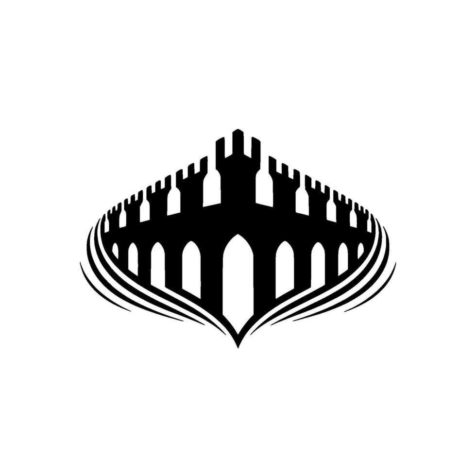 Gothic Fortress Silhouette, Symbolic Shield, Minimalist vector