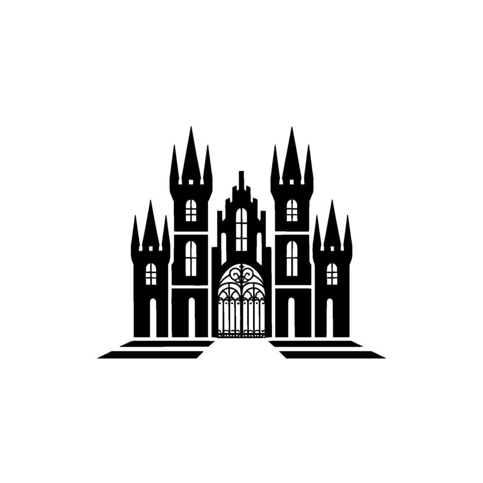 Gothic Castle Silhouette, Minimalist Emblem, Architecture vector