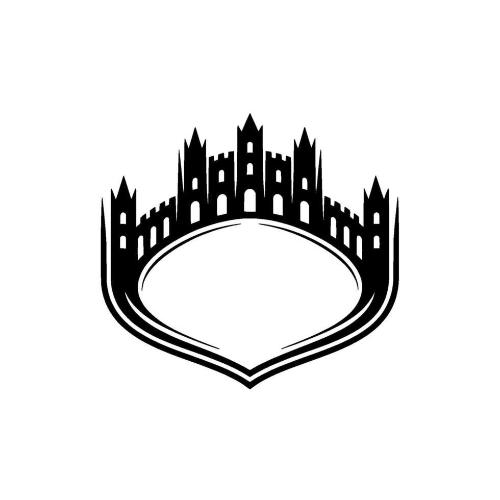 Gothic City Silhouette, Circular Emblem vector