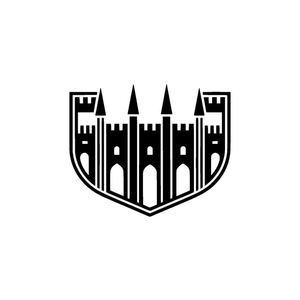 Gothic Shield Crest, Medieval Fortress Emblem, Protective Symbol vector