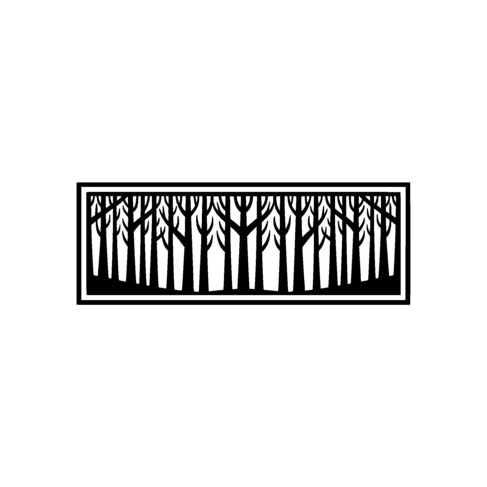 Stylized Forest Silhouette, Minimalist Black White, Trees vector