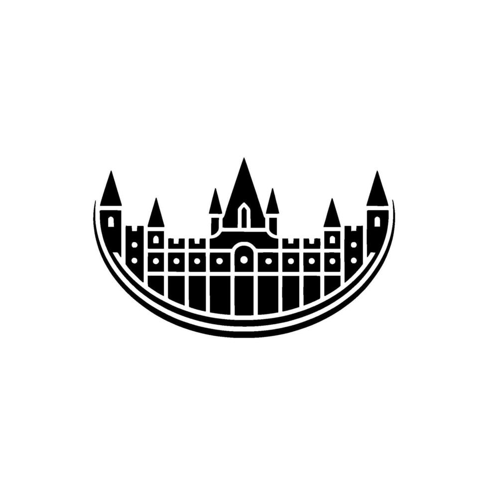 Minimalist Castle Silhouette, Circular Emblem vector