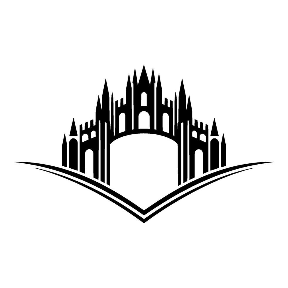 Gothic Fortress Silhouette, Dramatic Landscape, Castle vector
