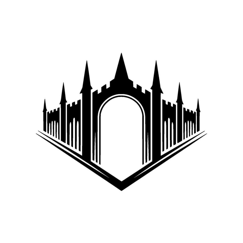 Gothic Archway Emblem, Minimalist Fortress Silhouette vector