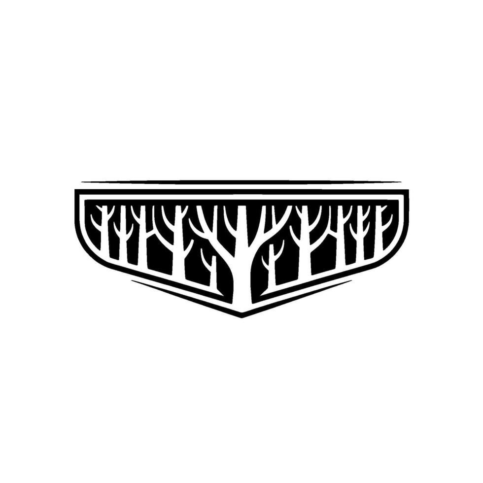 Stylized Black Tree Silhouette Emblem, Forest vector