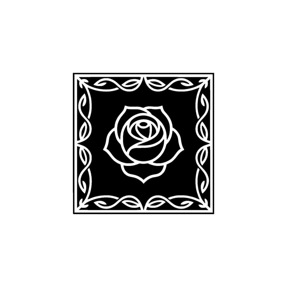 Elegant Black Rose Emblem, Intricate Border vector