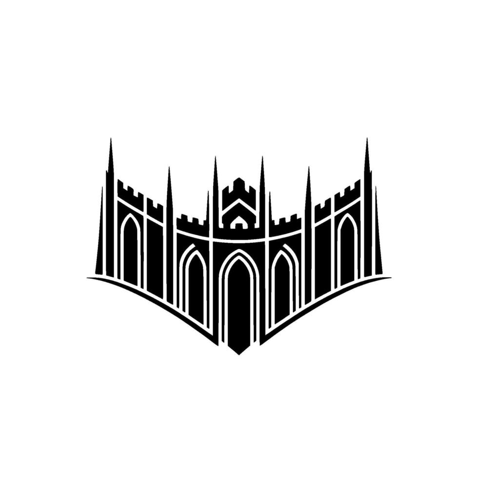 Gothic Fortress Silhouette, Minimalist Emblem - Architecture vector