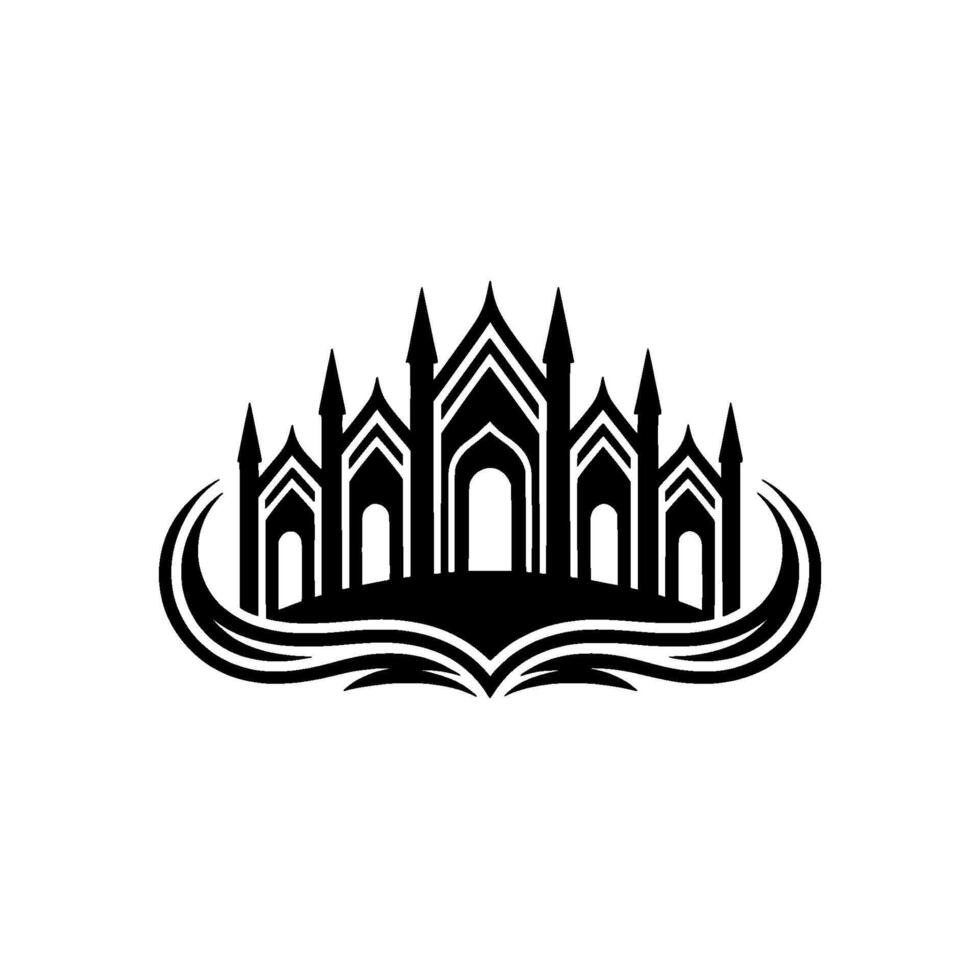 Gothic Silhouette Cityscape, Serene Reflection vector