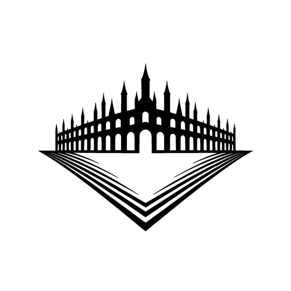 Gothic Fortress Silhouette, Dramatic Perspective vector