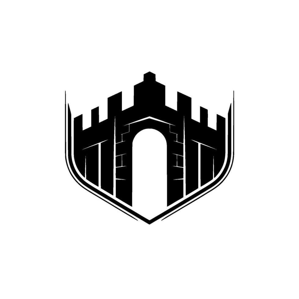 Gothic Fortress Shield Emblem, Minimalist Silhouette vector
